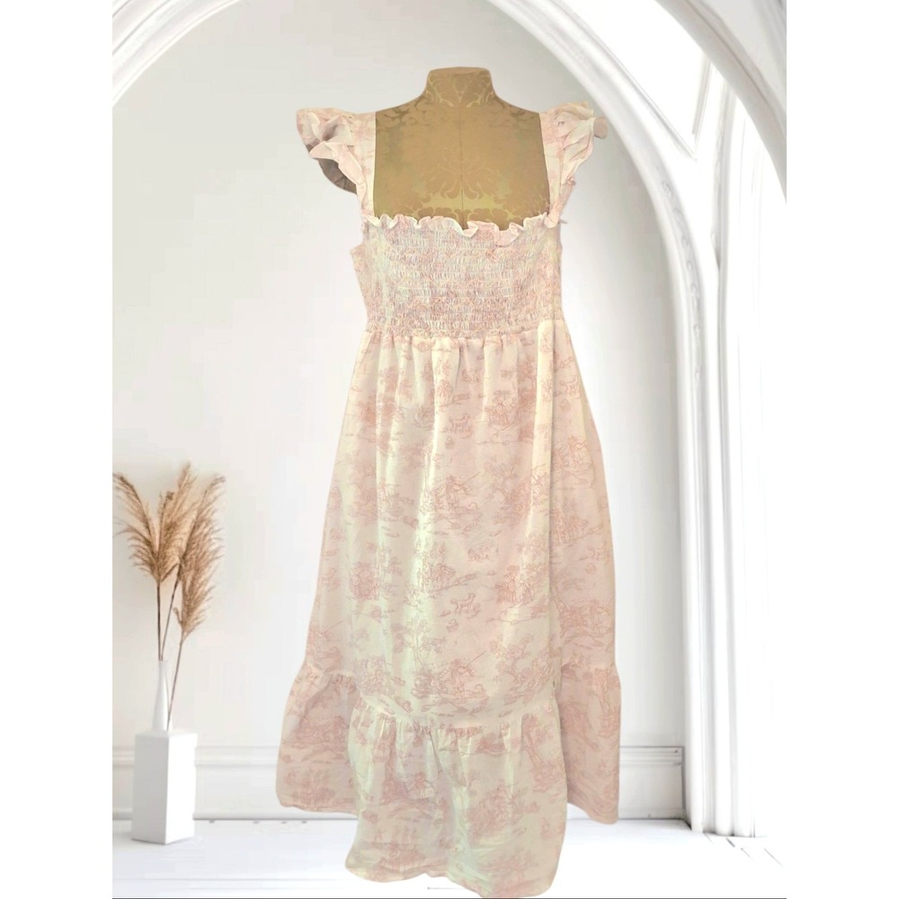 Dondolo Maxi Dress Luxury 100% Cotton Prairie Cottagecore Pockets Pink White XL